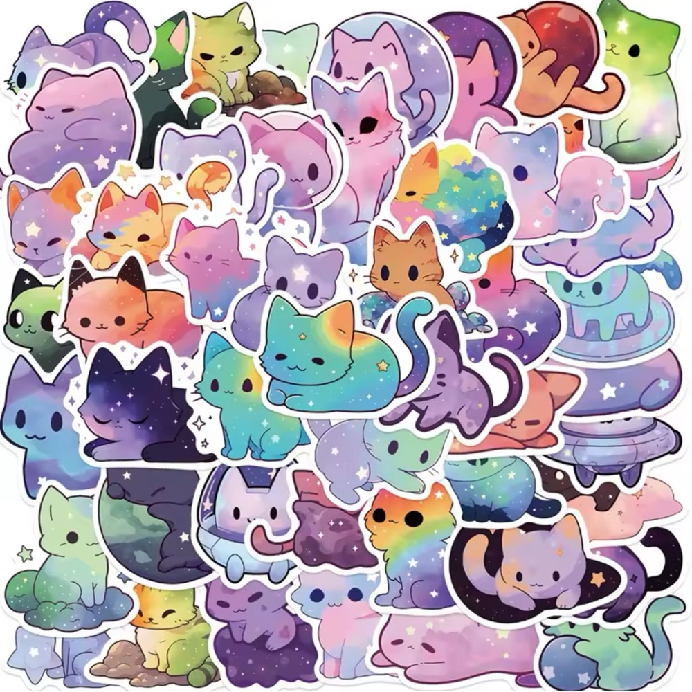 Rainbow Stars Kawaii Cute Cat Stickers Set